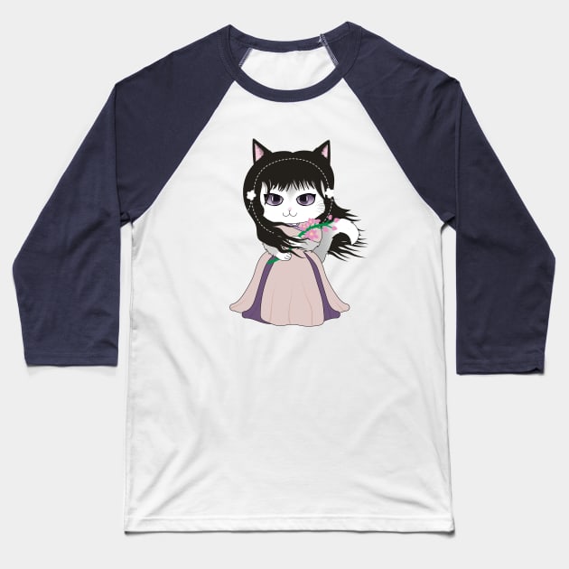 Little Orchid Cat Baseball T-Shirt by akwl.design